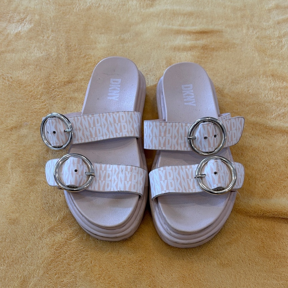 DKNY Light Pink Slide Sandals with Silver Buckles 12